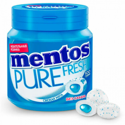 Жевательная резинка MENTOS Pure Fresh "Свежая мята", 50 подушечек, 100 г, банка, 20798 Жевательная резинка MENTOS Pure Fresh "Свежая мята", 50 подушечек, 100 г, банка, 20798