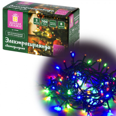 Электрогирлянда-нить комнатная "Стандарт" 5 м, 100 LED, мультицветная, 220 V, контроллер, ЗОЛОТАЯ СКАЗКА, 591099 Электрогирлянда-нить комнатная "Стандарт" 5 м, 100 LED, мультицветная, 220 V, контроллер, ЗОЛОТАЯ СКАЗКА, 591099