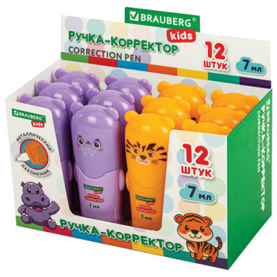 Ручка-корректор BRAUBERG KIDS "ЗВЕРЯТА", 7 мл, металлический наконечник, корпус ассорти, 272493 Ручка-корректор BRAUBERG KIDS "ЗВЕРЯТА", 7 мл, металлический наконечник, корпус ассорти, 272493