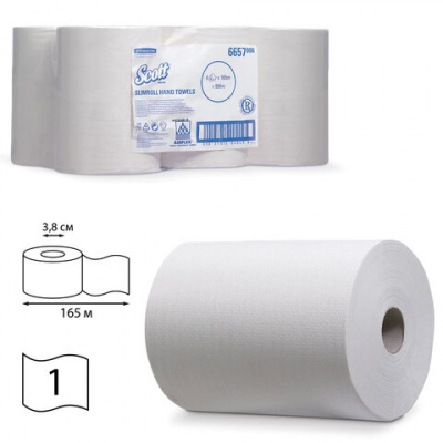 Полотенца бумажные рулонные KIMBERLY-CLARK Scott, КОМПЛЕКТ 6 шт., Slimroll, 165 м, белые, артикул 6657 Полотенца бумажные рулонные KIMBERLY-CLARK Scott, КОМПЛЕКТ 6 шт., Slimroll, 165 м, белые, артикул 6657