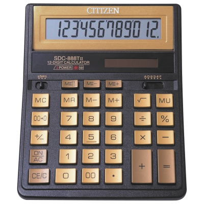 Калькулятор настольный CITIZEN SDC-888TIIGE (203х158 мм), 12 разрядов, двойное питание, ЗОЛОТОЙ Калькулятор настольный CITIZEN SDC-888TIIGE (203х158 мм), 12 разрядов, двойное питание, ЗОЛОТОЙ