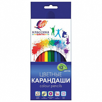 Карандаши цветные ЛУЧ "Классика", 12 цветов, шестигранные, грифель 3 мм, натуральное дерево, 29С 1710-08