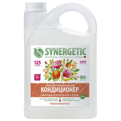 Кондиционер-бальзам для белья 3,75 л SYNERGETIC "Цветущий апельсин и роза", концентрат, 110375 Кондиционер-бальзам для белья 3,75 л SYNERGETIC "Цветущий апельсин и роза", концентрат, 110375