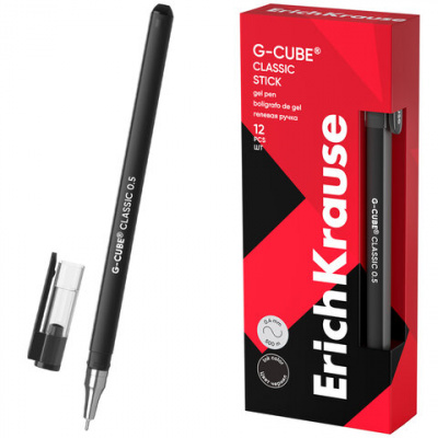 Ручка гелевая ERICH KRAUSE "G-cube", ЧЕРНАЯ, корпус черный, игольчатый узел 0,5 мм, линия письма 0,4 мм, 46447 Ручка гелевая ERICH KRAUSE "G-cube", ЧЕРНАЯ, корпус черный, игольчатый узел 0,5 мм, линия письма 0,4 мм, 46447