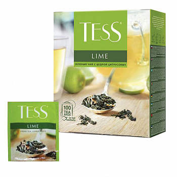 Чай TESS "Lime" зеленый с цедрой цитрусовых, 100 пакетиков в конвертах по 1,5 г, 2098-09