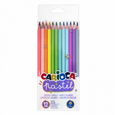 Карандаши цветные пастельные CARIOCA "Pastel", 12 цветов, ПВХ-чехол, шестигранные, грифель 3,3 мм, натуральное дерево, 43034 Карандаши цветные пастельные CARIOCA "Pastel", 12 цветов, ПВХ-чехол, шестигранные, грифель 3,3 мм, натуральное дерево, 43034