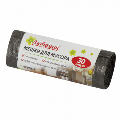 Мешки для мусора 30 л, черные, в рулоне 20 шт., ПНД 5 мкм, 47х55 см, ЛЮБАША эконом, 605329 Мешки для мусора 30 л, черные, в рулоне 20 шт., ПНД 5 мкм, 47х55 см, ЛЮБАША эконом, 605329