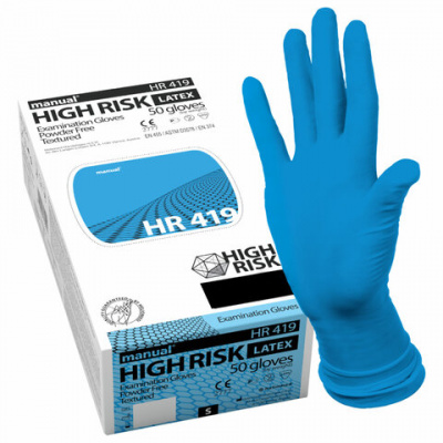 Перчатки латексные медицинские смотровые MANUAL HIGH RISK HR419 Австрия, 25 пар (50 штук), размер 8-9, L (большой)