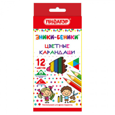 Карандаши цветные ПИФАГОР "ЭНИКИ-БЕНИКИ", 12 цветов, шестигранные, натуральное дерево, 181346 Карандаши цветные ПИФАГОР "ЭНИКИ-БЕНИКИ", 12 цветов, шестигранные, натуральное дерево, 181346