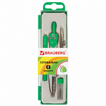 Готовальня BRAUBERG "Klasse", 4 предмета: циркуль 125 мм, рейсфедерная вставка + держатель, грифель, 210334 Готовальня BRAUBERG "Klasse", 4 предмета: циркуль 125 мм, рейсфедерная вставка + держатель, грифель, 210334