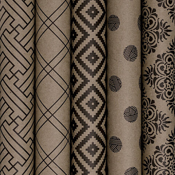 Бумага упаковочная крафт "Kraft Geometric", 70x100 см, 5 дизайнов ассорти, ЗОЛОТАЯ СКАЗКА, 591598