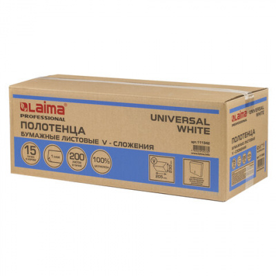 Полотенца бумажные 200 шт., LAIMA (H3) UNIVERSAL WHITE, 1-слойные, белые, КОМПЛЕКТ 15 пачек, 23x20,5, V-сложение, 111342 Полотенца бумажные 200 шт., LAIMA (H3) UNIVERSAL WHITE, 1-слойные, белые, КОМПЛЕКТ 15 пачек, 23x20,5, V-сложение, 111342
