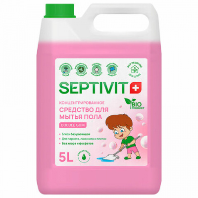 Средство для мытья пола гипоаллергенное 5 л, SEPTIVIT "Bubble gum", концентрат Средство для мытья пола гипоаллергенное 5 л, SEPTIVIT "Bubble gum", концентрат