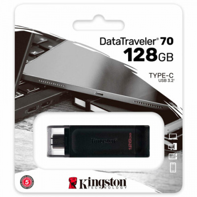 Флеш-диск 128 GB KINGSTON DataTraveler 70, разъем Type-C 3.2, черный, DT70/128GB Флеш-диск 128 GB KINGSTON DataTraveler 70, разъем Type-C 3.2, черный, DT70/128GB