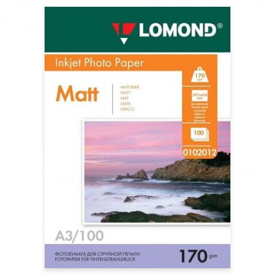 Фотобумага матовая БОЛЬШОГО ФОРМАТА, A3, 170 г/м2, двусторонняя, 100 листов, LOMOND, 0102012 Фотобумага матовая БОЛЬШОГО ФОРМАТА, A3, 170 г/м2, двусторонняя, 100 листов, LOMOND, 0102012