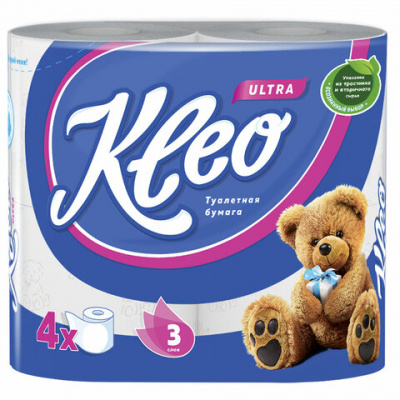 Бумага туалетная бытовая KLEO Ultra, 3-х слойная, спайка (4 шт. х 18 м), C86 Бумага туалетная бытовая KLEO Ultra, 3-х слойная, спайка (4 шт. х 18 м), C86