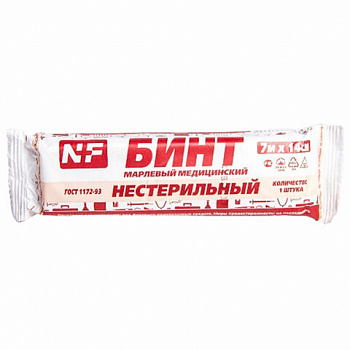 Бинт марлевый нестерильный 14 см х 7 м, плотность 32 (±2) г/м2, индивидуальная упаковка, NF