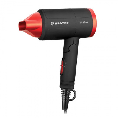Фен BRAYER BR3040RD, 1400 Вт, 2 скорости, 1 температурный режим, складная ручка, черный/красный Фен BRAYER BR3040RD, 1400 Вт, 2 скорости, 1 температурный режим, складная ручка, черный/красный