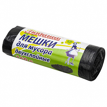 Мешки для мусора 190 л черные в рулоне 10 шт., ПВД 23 мкм, 90х120 см, ЛЮБАША "эконом ПЛЮС", 607681
