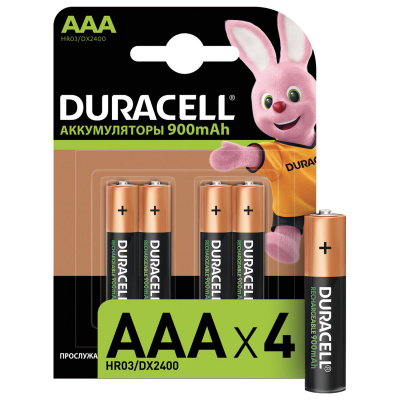 Батарейки аккумуляторные КОМПЛЕКТ 4 шт., DURACELL, AAA (HR03), Ni-Mh, 900 mAh, блистер, 81546826 Батарейки аккумуляторные КОМПЛЕКТ 4 шт., DURACELL, AAA (HR03), Ni-Mh, 900 mAh, блистер, 81546826