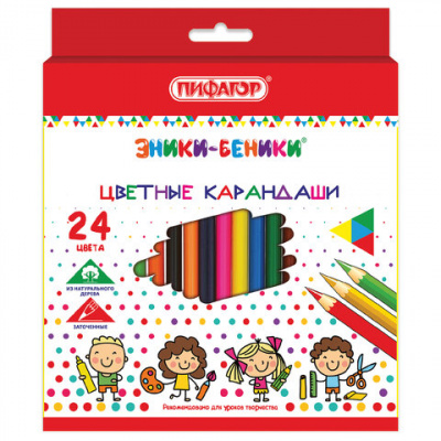 Карандаши цветные ПИФАГОР "ЭНИКИ-БЕНИКИ", 24 цвета, шестигранные, натуральное дерево, 181348 Карандаши цветные ПИФАГОР "ЭНИКИ-БЕНИКИ", 24 цвета, шестигранные, натуральное дерево, 181348