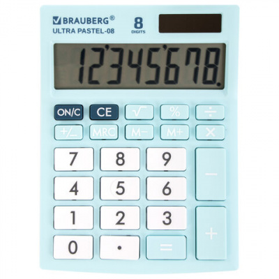 Калькулятор настольный BRAUBERG ULTRA PASTEL-08-LB, КОМПАКТНЫЙ (154x115 мм), 8 разрядов, двойное питание, ГОЛУБОЙ, 250513 Калькулятор настольный BRAUBERG ULTRA PASTEL-08-LB, КОМПАКТНЫЙ (154x115 мм), 8 разрядов, двойное питание, ГОЛУБОЙ, 250513
