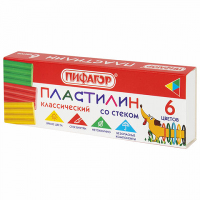 Пластилин классический ПИФАГОР "Веселая такса", 6 цветов, 90 г, СО СТЕКОМ, 106674 Пластилин классический ПИФАГОР "Веселая такса", 6 цветов, 90 г, СО СТЕКОМ, 106674