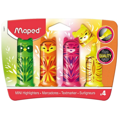 Набор текстовыделителей MAPED "Mini Friends" 4 шт., мини, АССОРТИ, FLUO PEP'S, линия 1-5 мм, 743677 Набор текстовыделителей MAPED "Mini Friends" 4 шт., мини, АССОРТИ, FLUO PEP'S, линия 1-5 мм, 743677