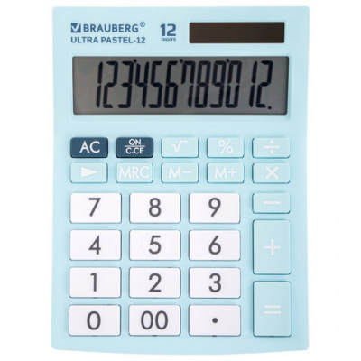 Калькулятор настольный BRAUBERG ULTRA PASTEL-12-LB (192x143 мм), 12 разрядов, двойное питание, ГОЛУБОЙ, 250502 Калькулятор настольный BRAUBERG ULTRA PASTEL-12-LB (192x143 мм), 12 разрядов, двойное питание, ГОЛУБОЙ, 250502