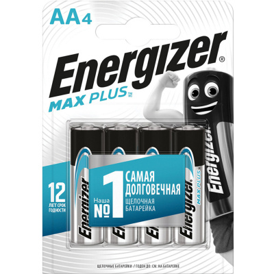 Батарейки КОМПЛЕКТ 4 шт., ENERGIZER Max Plus, AA (LR06, 15А), алкалиновые, пальчиковые, блистер, E301325001