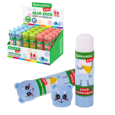 Клей-карандаш "Зверята: кошка, мышка, хрюшка", 9 г, фигурный колпачок, BRAUBERG KIDS, 271138 Клей-карандаш "Зверята: кошка, мышка, хрюшка", 9 г, фигурный колпачок, BRAUBERG KIDS, 271138