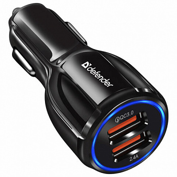 Зарядное устройство АВТОМОБИЛЬНОЕ, 2 порта USB, выходной ток 3А, черное, DEFENDER UCA-100, 83833