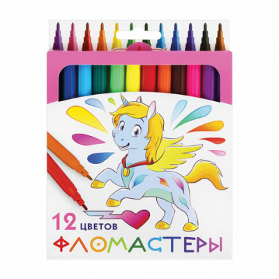Фломастеры ПИФАГОР "ЕДИНОРОГ", 12 цветов, вентилируемый колпачок, 152448 Фломастеры ПИФАГОР "ЕДИНОРОГ", 12 цветов, вентилируемый колпачок, 152448