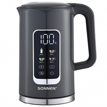 Чайник с терморегулятором и дисплеем, ДВОЙНЫЕ СТЕНКИ, SONNEN KT-8723G, 1,7 л, 2200 Вт, серый, 454690 Чайник с терморегулятором и дисплеем, ДВОЙНЫЕ СТЕНКИ, SONNEN KT-8723G, 1,7 л, 2200 Вт, серый, 454690