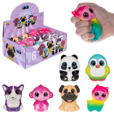 Игрушка-антистресс "Глазастый сквиш. Животные", 8х9 см, ассорти 6 видов, 1TOY, Т26310