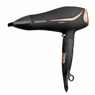 Фен BRAYER BR3000BN, 2200 Вт, 2 скорости, 3 температурных режима, складная ручка, черный Фен BRAYER BR3000BN, 2200 Вт, 2 скорости, 3 температурных режима, складная ручка, черный