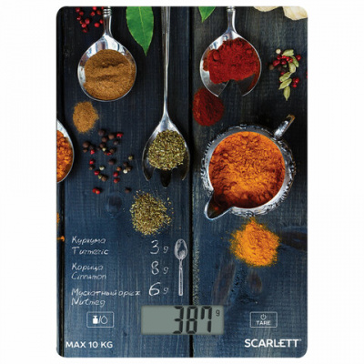 Весы кухонные SCARLETT SC-KS57P68, электронный дисплей, max вес 10 кг, тарокомпенсация, стекло Весы кухонные SCARLETT SC-KS57P68, электронный дисплей, max вес 10 кг, тарокомпенсация, стекло