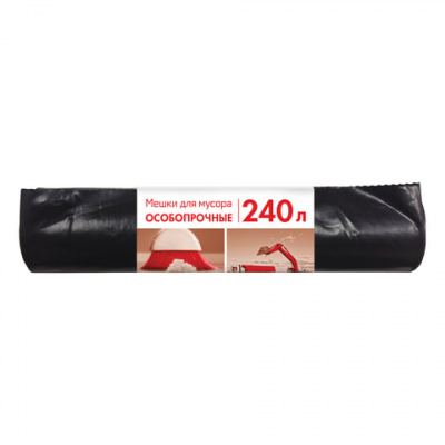Мешки для мусора 240 л, черные, в рулоне 10 шт., ПВД, 100 мкм, 90х135 см, особо прочные, КБ, 3170 Мешки для мусора 240 л, черные, в рулоне 10 шт., ПВД, 100 мкм, 90х135 см, особо прочные, КБ, 3170
