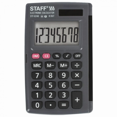 Калькулятор карманный STAFF STF-6248 (104х63 мм), 8 разрядов, двойное питание, 250284 Калькулятор карманный STAFF STF-6248 (104х63 мм), 8 разрядов, двойное питание, 250284