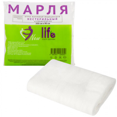 Марля медицинская отбеленная NEW LIFE отрез 0,9х3 м, плотность 36 (±2) г/м2, 94262 Марля медицинская отбеленная NEW LIFE отрез 0,9х3 м, плотность 36 (±2) г/м2, 94262