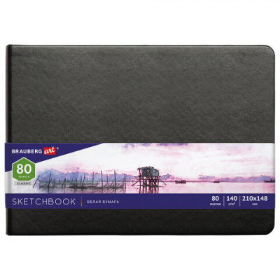 Скетчбук, белая бумага 140 г/м2 210х148 мм, 80 л., КОЖЗАМ, резинка, BRAUBERG ART CLASSIC, черный, 113182 Скетчбук, белая бумага 140 г/м2 210х148 мм, 80 л., КОЖЗАМ, резинка, BRAUBERG ART CLASSIC, черный, 113182