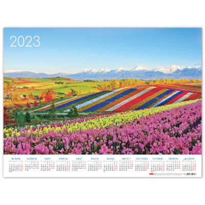 Календарь настенный листовой 2023 г., формат А2 (60х45 см), "Цветущие долины", HATBER, Кл2_27059 Календарь настенный листовой 2023 г., формат А2 (60х45 см), "Цветущие долины", HATBER, Кл2_27059