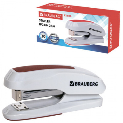 Степлер №24/6, 26/6 BRAUBERG "Extra", до 30 листов, серо-красный, 229088 Степлер №24/6, 26/6 BRAUBERG "Extra", до 30 листов, серо-красный, 229088
