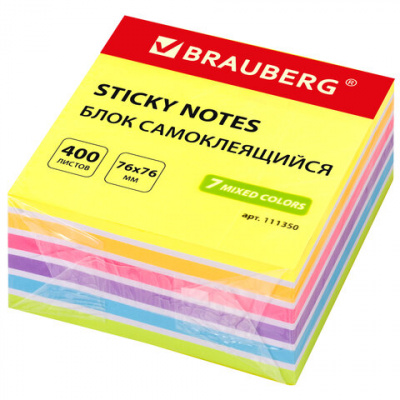 Блок самоклеящийся (стикеры) BRAUBERG НЕОНОВЫЙ 76х76 мм, 400 листов, 7 цветов, 111350 Блок самоклеящийся (стикеры) BRAUBERG НЕОНОВЫЙ 76х76 мм, 400 листов, 7 цветов, 111350