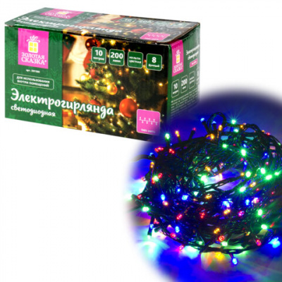 Электрогирлянда-нить комнатная "Стандарт" 10 м, 200 LED, мультицветная 220 V, контроллер, ЗОЛОТАЯ СКАЗКА, 591100 Электрогирлянда-нить комнатная "Стандарт" 10 м, 200 LED, мультицветная 220 V, контроллер, ЗОЛОТАЯ СКАЗКА, 591100