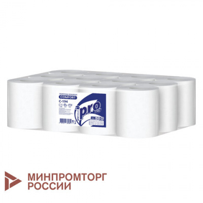 Полотенца бумажные с центральной вытяжкой 120 м, PROtissue (M1) COMFORT, 1-слойные, белые, КОМПЛЕКТ 12 рулонов, С194 Полотенца бумажные с центральной вытяжкой 120 м, PROtissue (M1) COMFORT, 1-слойные, белые, КОМПЛЕКТ 12 рулонов, С194