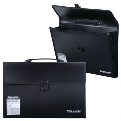 Папка-портфель пластиковая BRAUBERG А4+ (390х260х40 мм), 3 отделения, фактура линейная, черная, 221389 Папка-портфель пластиковая BRAUBERG А4+ (390х260х40 мм), 3 отделения, фактура линейная, черная, 221389