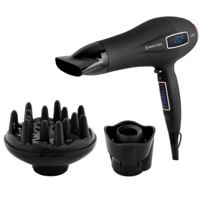 Фен BRAYER BR3001, 2200 Вт, 6 скоростей, 8 температурных режимов, сенсорное управление, серый Фен BRAYER BR3001, 2200 Вт, 6 скоростей, 8 температурных режимов, сенсорное управление, серый
