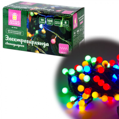 Электрогирлянда-нить комнатная 10 м, 100 LED, с насадками, вид: "Шарики", мультицветная, 220V, контроллер, ЗОЛОТАЯ СКАЗКА, 591102 Электрогирлянда-нить комнатная 10 м, 100 LED, с насадками, вид: "Шарики", мультицветная, 220V, контроллер, ЗОЛОТАЯ СКАЗКА, 591102