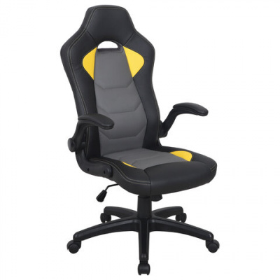 Кресло компьютерное BRABIX "Skill GM-005", откидные подлокотники, экокожа, черное/желтое, 532494 Кресло компьютерное BRABIX "Skill GM-005", откидные подлокотники, экокожа, черное/желтое, 532494